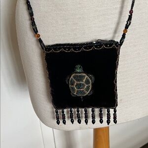 Unique Collectible Black Beaded Crossbody Bag Beaded Turtle Beautiful Chain